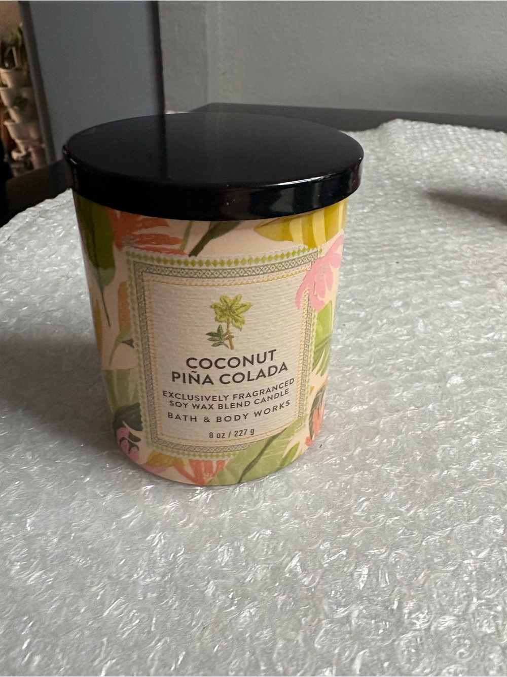 Bath & Body Works Coconut Piña Colada Jar Candle - Black & Yellow Floral